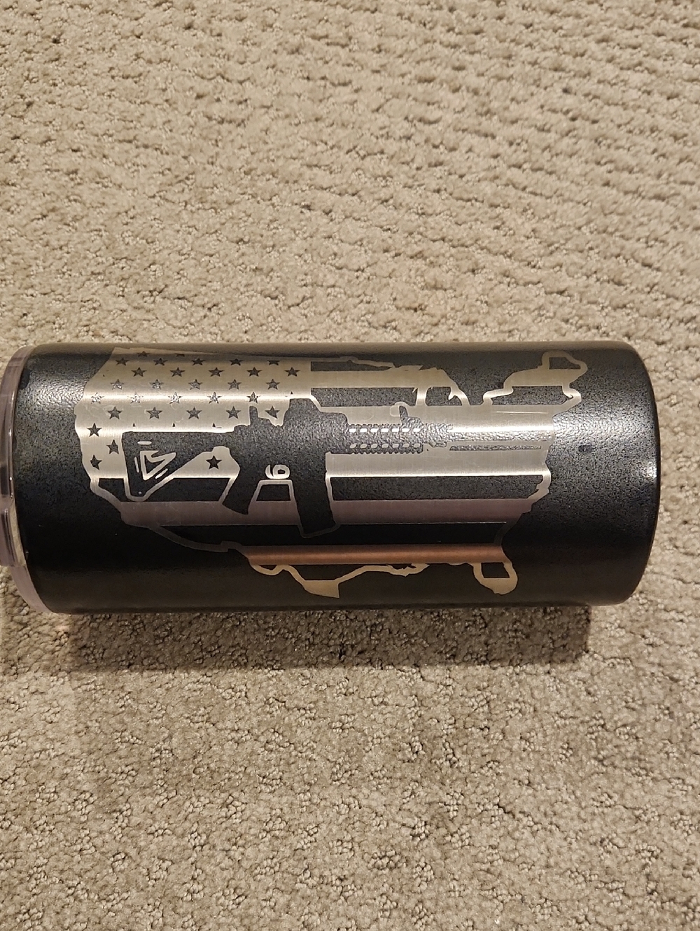 Black Stainless Steel Laser Engraved Patriotic Design.